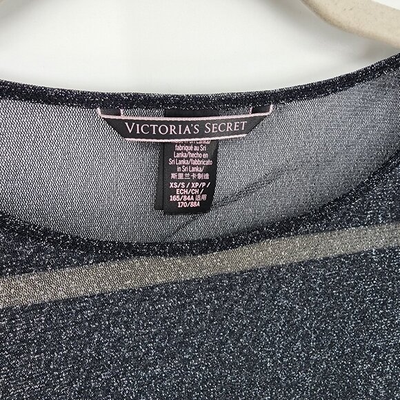 3/$25 306. Victorias Secret Sheer Top XS Sparkle Shimmer Metallic Silver Black - Picture 3 of 5